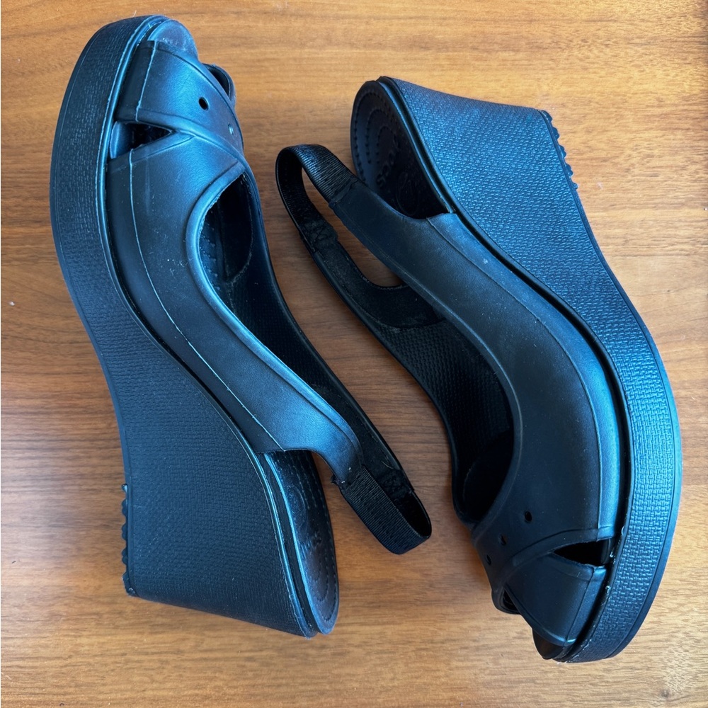 Black CROCS Wedge Sandals 10W